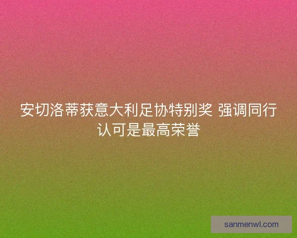 安切洛蒂获意大利足协特别奖 强调同行认可是最高荣誉